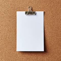 Poster - Bright and clean, a blank sheet of paper is clipped securely to a textured corkboard, inviting creativity and thoughtful planning in a cozy workspace at any time of day