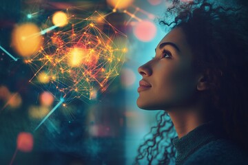 Poster - Woman Contemplating Technology and Abstract Ideas in Night Setting