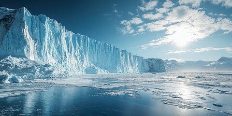 Wall Mural - Massive Glacial Ice Wall Shimmering in Daylight
