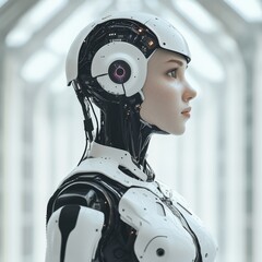 Poster - futuristic humanoid robot profile with advanced technology details