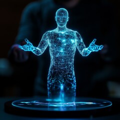 Poster - futuristic holographic projection of a human figure with light effects
