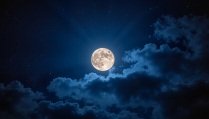 Naklejka na meble Illuminating full moon over scattered clouds in night sky, lunar beauty
