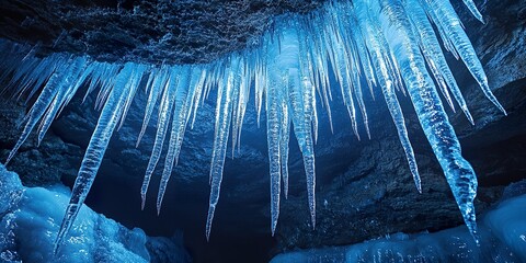 Wall Mural - Serene Frozen Cave with Hanging Icicles Natural Wonder
