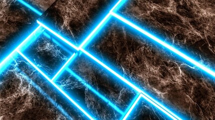 Poster - Abstract Neon Light Lines on Marble Background for Modern Design