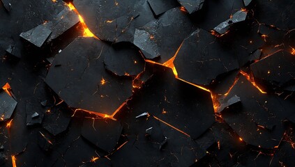 Poster - Dark Cracked Surface with Glowing Lava Cracks Illuminating the Textured Background : Generative AI