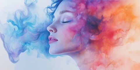 Poster - Ethereal Woman in Colorful Smoke Abstract Art Illustration