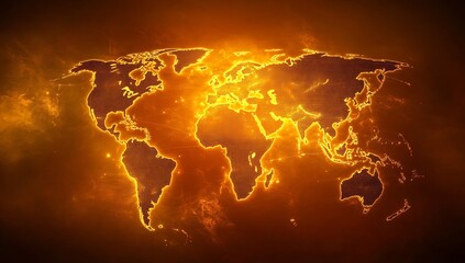Aufkleber - Stunning fiery illustration of the world map glowing in orange with abstract effects and textures : Generative AI
