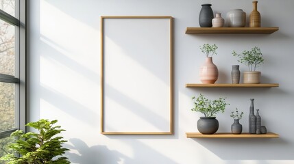 Poster - Wall featuring a lush plant and a stylish picture frame creating a cozy atmosphere in the home environment