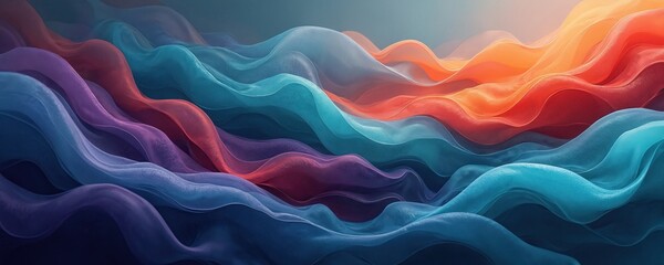 Poster - Panorama of abstract organic lines wallpaper background. Festive design with vintage art, decorative elements. Colorful, creative texture in shades of purple, red, orange, blue. Celebration greeting