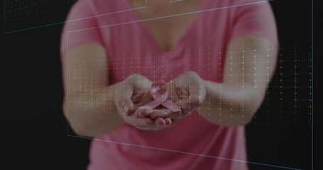 Aufkleber - Hands holding glowing pink waveform animation, representing digital data interaction