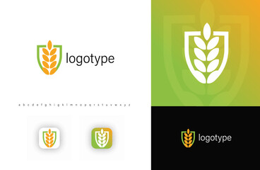 Aufkleber - Wheat symbol enclosed in shield shape, representing agriculture, organic farming, sustainability. Perfect for eco brands, food industry, bakeries, organic products, rural businesses. Vector logo