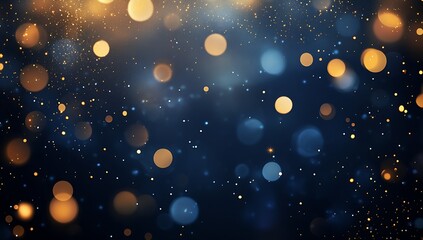 Poster - Enchanting golden bokeh lights on a dark blue backdrop creating a dreamy atmosphere for various occasions : Generative AI