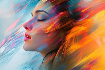 Poster - Colorful Abstract Portrait with Motion Blurs and Hair Flow