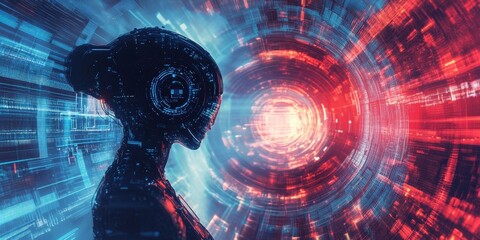 Poster - Futuristic Digital Portrait of a Woman with Sci-Fi Elements