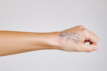 Poster - close-up of minimalist tattoo design on wrist emphasizing clean lines and subtle artistry set against plain background