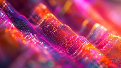 Aufkleber - Magnificent close-up of shimmering fabric capturing a beautifully textured surface with vibrant color patterns : Generative AI