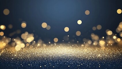 Poster - Glittering golden bokeh lights scattered over a blue background creating a magical festive atmosphere : Generative AI