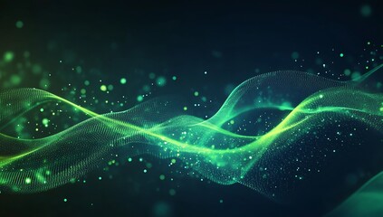 Poster - Mesmerizing green abstract waves with luminous specks creating a sense of motion and depth in the backdrop : Generative AI