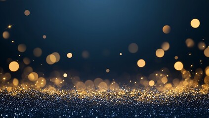 Fototapete - Stunning golden bokeh lights sparkling against a dark blue background for festive celebrations and events : Generative AI