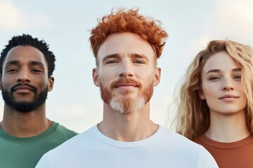Poster - diverse group of people of different races and ages standing together for cybercore aesthetic portrait