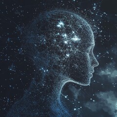 Poster - Digital Concept of Human Brain with Stars and Neural Connections