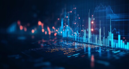 Aufkleber - Impressive digital chart displaying stock trends with bright blue and red highlights for emphasis : Generative AI