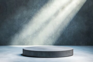 Poster - matte-finish monochrome podium with geometric precision illuminated with soft diffused light in minimalist environment
