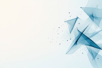 Poster - minimalist abstract composition of intersecting lines and scattered dots on light backdrop with ample copy space creating