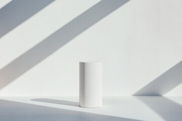 Poster - monochrome podium with clean matte finishes positioned in minimalist studio with ample copy space