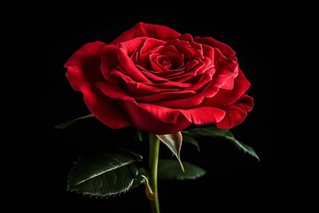Poster - Stunning close up of a red rose with lush petals showcased against a deep black background for a breathtaking floral display : Generative AI