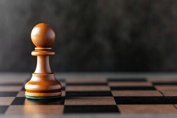 Poster - single pawn from chess set placed on empty black square of chessboard captured under dramatic lighting
