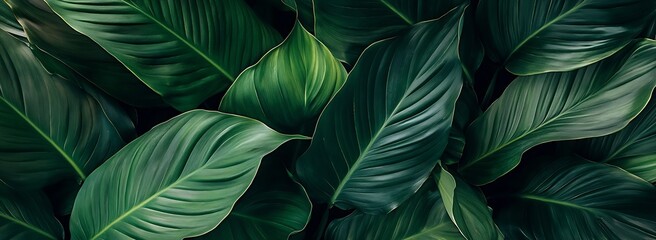 Poster - Vibrant Green Tropical Leaves Overlapping Each Other to Create a Rich Textured Natural Canvas : Generative AI