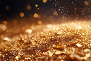 Poster - Glistening golden glitter on a surface reflecting light creating an enchanting visual experience : Generative AI