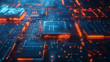 Aufkleber - Dynamic circuit design featuring glowing elements and intricate pathways reflecting the future of technology : Generative AI