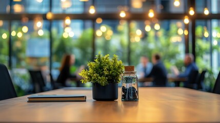 Poster - A charming table decorated with an indoor plant enhancing the ambiance and comfort of a living space or office