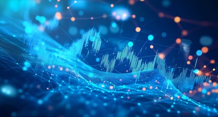 Leinwandbilder - Dynamic and Colorful Blue Data Wave Representation with Vivid Light Effects and Connections : Generative AI