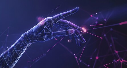 Poster - A futuristic hand reaching out with a glowing connection, showcasing an abstract AI concept in motion : Generative AI