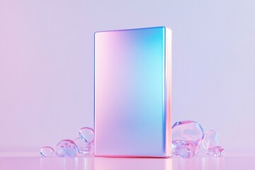 Poster - vibrant rendering of gaming console displayed with abstract floating shapes and holographic effects surrounded by wide