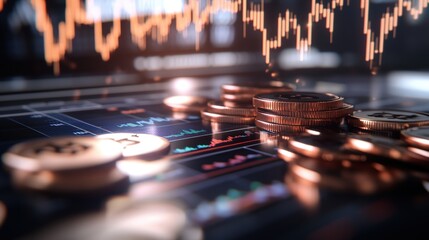 Poster - A laptop surrounded by a stack of coins illustrating the connection between technology and financial management practices