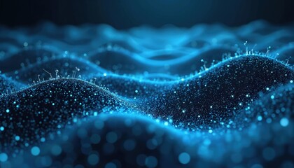 Aufkleber - illustration of abstract futuristic data network technology on dark background. blue glowing particl