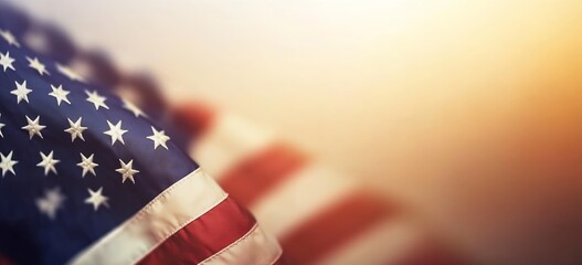 Aufkleber - Close up of a beautifully flowing American flag in soft warm light capturing patriotism : Generative AI