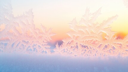 Poster - icy windowpane with intricate frost patterns catching first light of dawn casting soft shadows