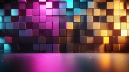 Poster - Brightly colored wall displaying an array of colorful squares creating a vibrant and playful artistic atmosphere
