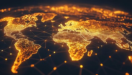 Leinwandbilder - Captivating view of a glowing world map with vibrant lights showcasing global connectivity : Generative AI