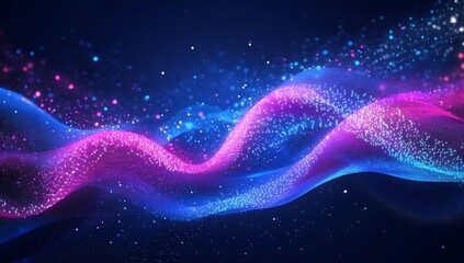 Leinwandbilder - Dynamic glowing waves in shades of pink and purple creating an ethereal digital landscape with sparkling particles : Generative AI