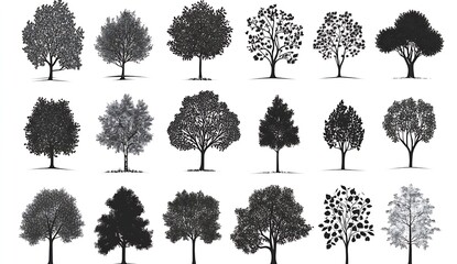 Poster - Diverse Selection of Trees in Various Stages of Foliage and Shades Captured in a Black and White Format : Generative AI