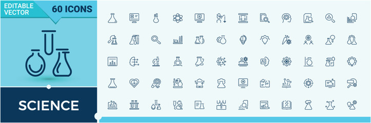 Wall Mural - science icons set in linear style. contains related to scientist, scientific, structure, lab, bio, g