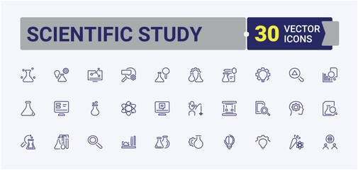 Wall Mural - scientific study icon. pack of atom, biology, science, web, equipment, analysis, dna. perfect for lo