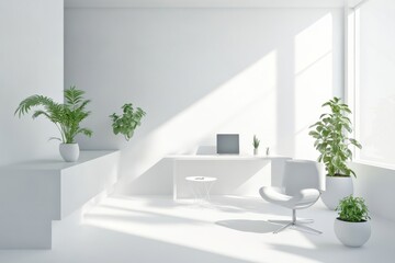 Poster - Bright and minimalistic home office with plants and natural light in a modern space during the daytime