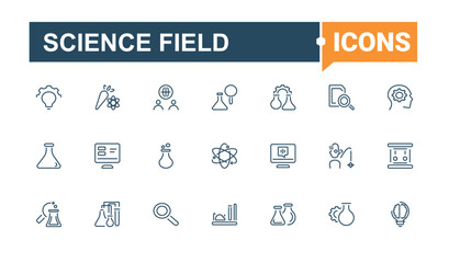 Wall Mural - science field linear icon collection. icons education, , science, medicine, laboratory, bio, formula